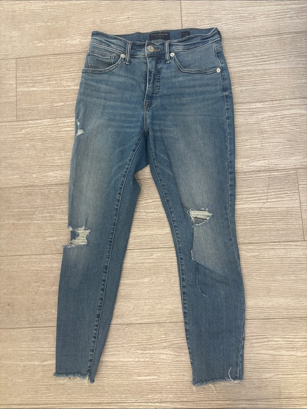Lucky Brand High Rise Bridgette Crop Distressed Skinny Jeans size 6 / 28